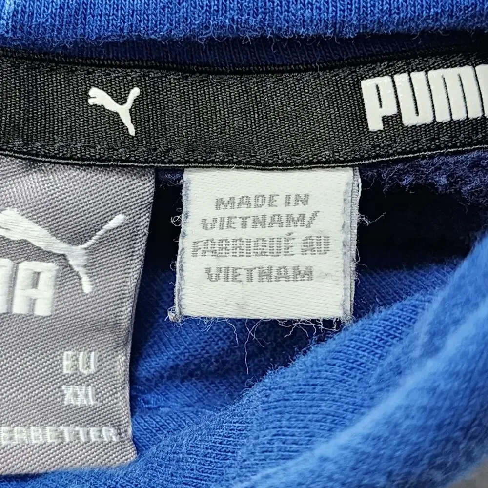 Puma Hoodie Mens XXL Blue Color Block Pullover Sweatshirt Logo Sporty Athleisure_8